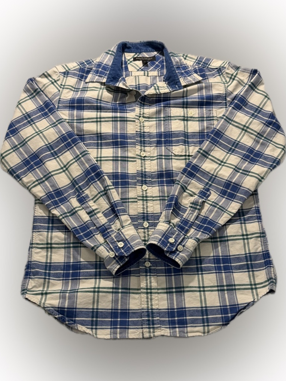 Banana Republic Plaid Button Down Shirt Blue Green Slim Fit Small